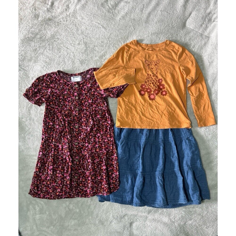 Girls outfit lot of 2 dress long sleeve skirt Old Navy back to school floral